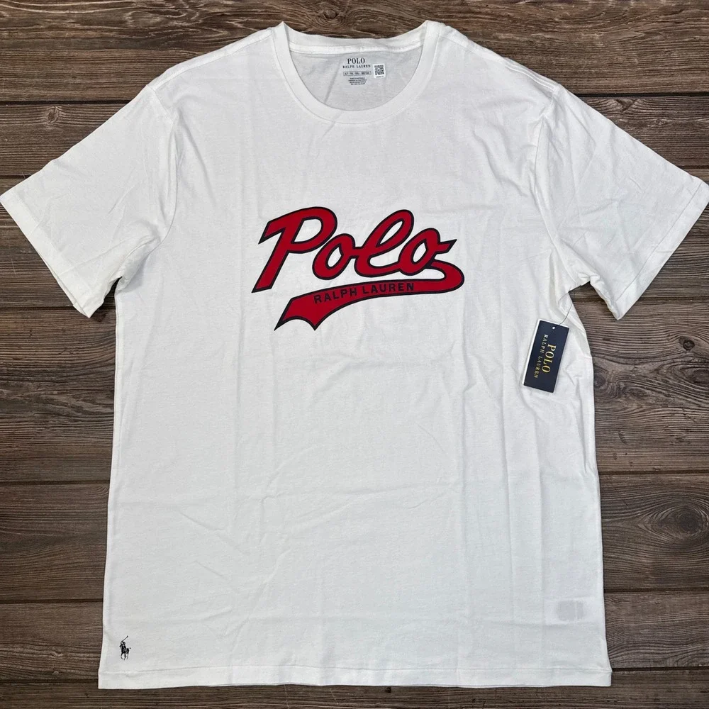 Polo Ralph Lauren Mens White Script Graphic T-Shirt Size XLT Tall Cotton Tee NEW